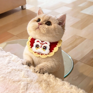 新年猫咪围脖口水巾小配饰过年装扮宠物围巾小猫围兜狗狗围脖编织