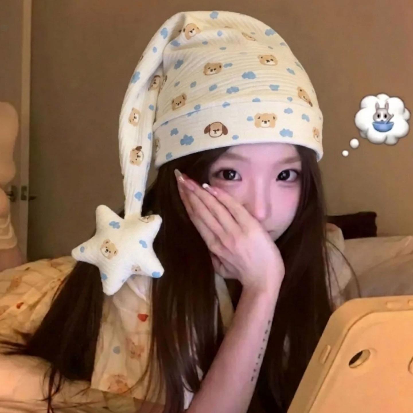 波点蝴蝶结睡帽女生高颜值可爱居家睡眠帽空调房防吹风护头睡觉帽
