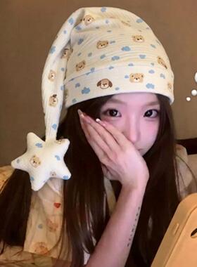 波点蝴蝶结睡帽女生高颜值可爱居家睡眠帽空调房防吹风护头睡觉帽