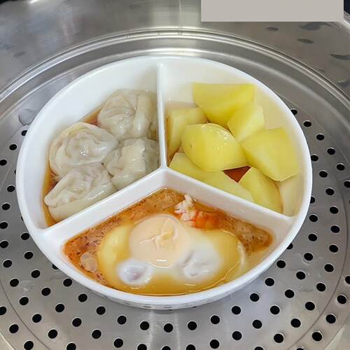 日式陶瓷蒸盘三分格减脂饭盒陶瓷定量分隔碗早餐儿童一人食餐盘