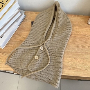 假帽子领连帽卫衣内搭羽绒服假帽子毛线帽护耳骑行保暖围脖帽针织