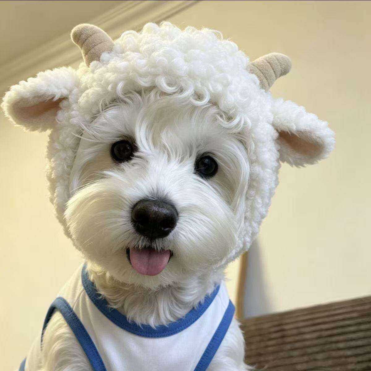 宠物狗狗猫咪帽子可爱小羊头套冬天小型幼犬比熊搞怪拍照装饰头饰