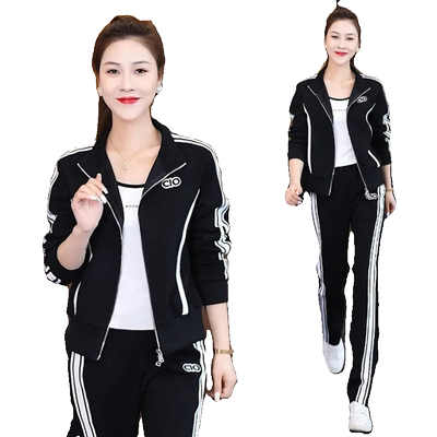 休闲运动服套装女秋冬新款时尚减龄妈妈装开衫长袖卫衣卫裤两件套
