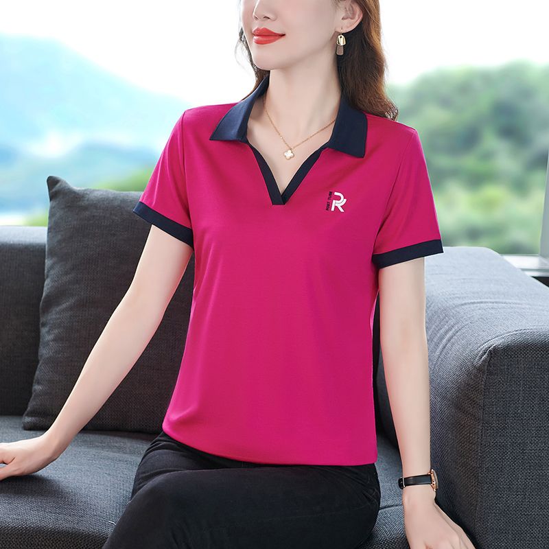 中年妈妈翻领短袖T恤女POLO衫