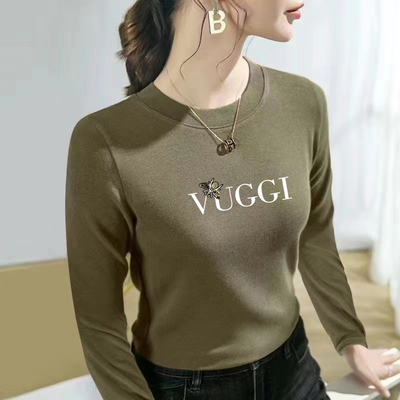 加绒加厚打底衫女2025秋冬新款时尚修身妈妈装百搭长袖德绒上衣女