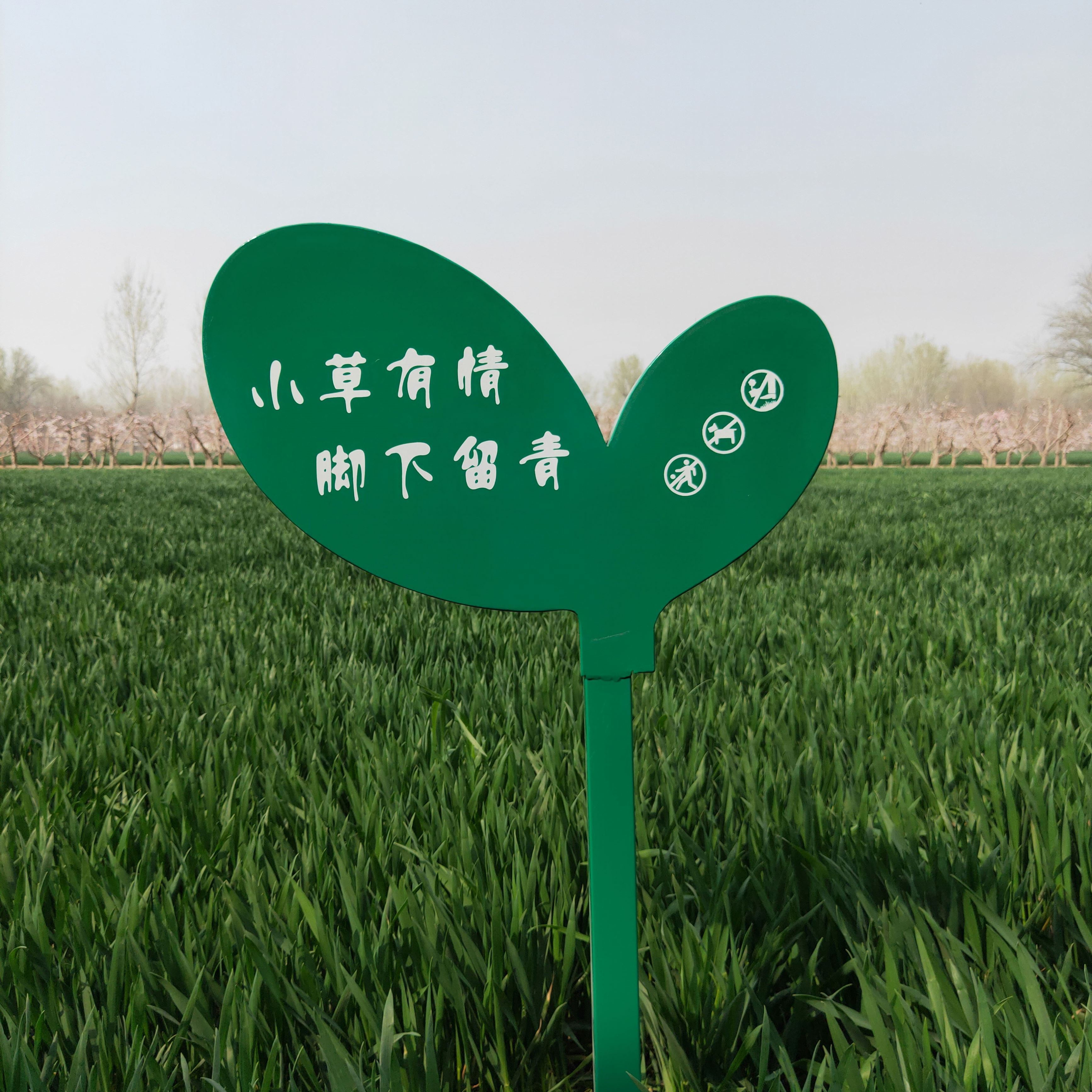 绿化带提示禁止摘花广告牌花草牌绿地勿入温馨提示牌