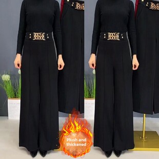 秋季大脚裤冬季女士加绒阔腿裤宽松加厚款甩裤中年休闲裤大码长裤