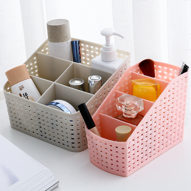 创意藤编桌面收纳盒塑料面膜刷置物架梳妆台口红办公桌护肤化妆品怎么看?