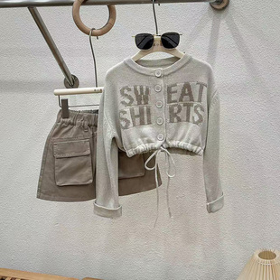 女童春装工装裙套装2025新款毛衣洋气女大童春秋款短裙儿童两件套