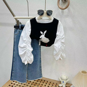 洋气时髦中大童女宝宝衣服三件套儿童春装 2026新款 春秋季 女童套装