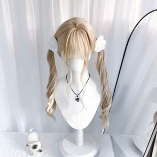 冰冷心事假发女lolita白金色网红水波纹长卷发双马尾jk甜美全头套