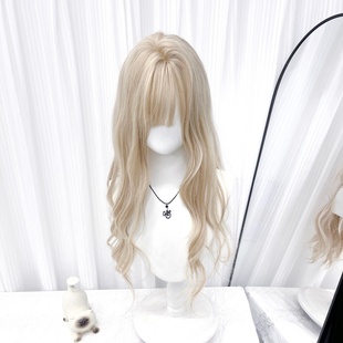 冰冷心事假发女Lolita水波纹长卷发JK女团白金色时尚 浅色全头套式