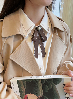 领结衬衫女咖色衫衣领口配饰蝴蝶结学院风领带jk装饰别针棕色领花