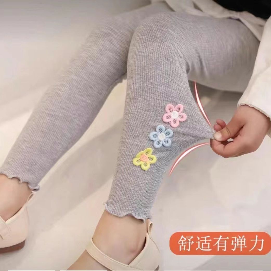 女童纯棉裤子女宝宝打底裤女童洋气弹力裤子春秋新款可外穿九分裤