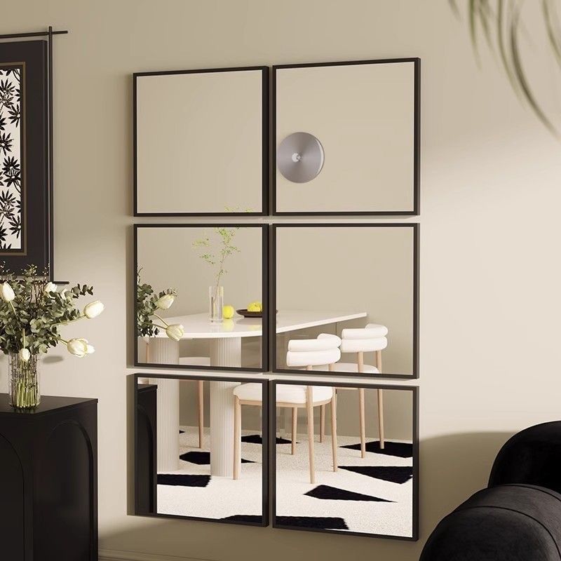 贴墙方形格子镜沙发背景墙装饰镜子餐厅客厅拼接镜子壁挂穿衣镜子