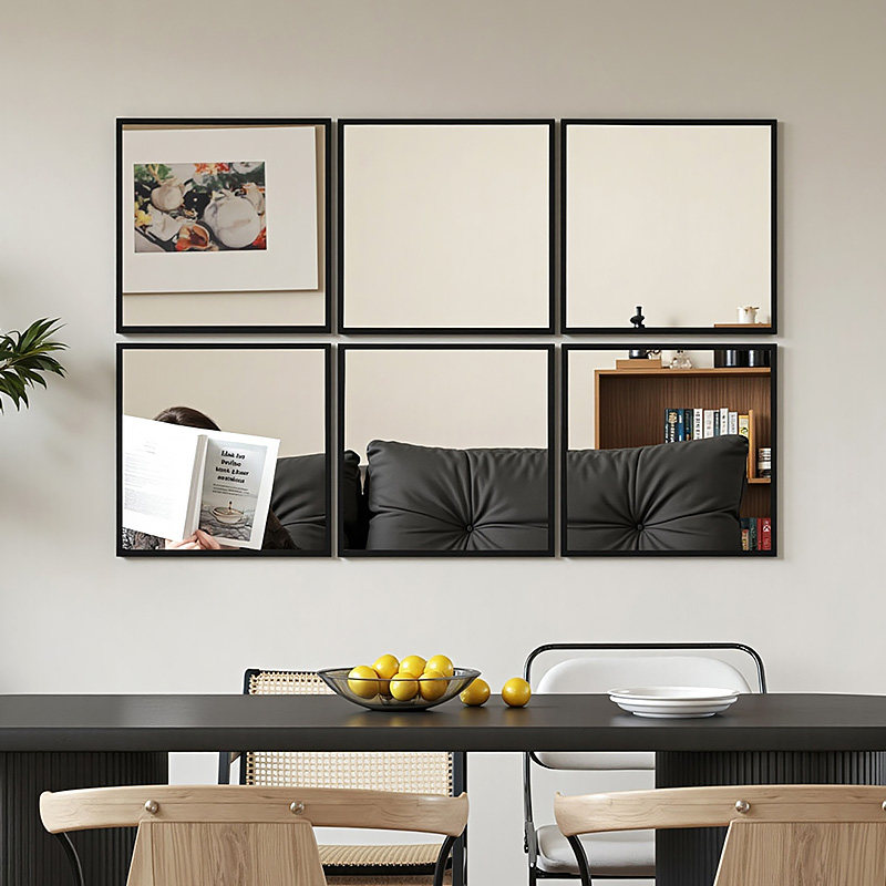 复古格子镜子贴墙自粘拼接穿衣镜装饰客厅家用壁挂墙上试衣全身镜