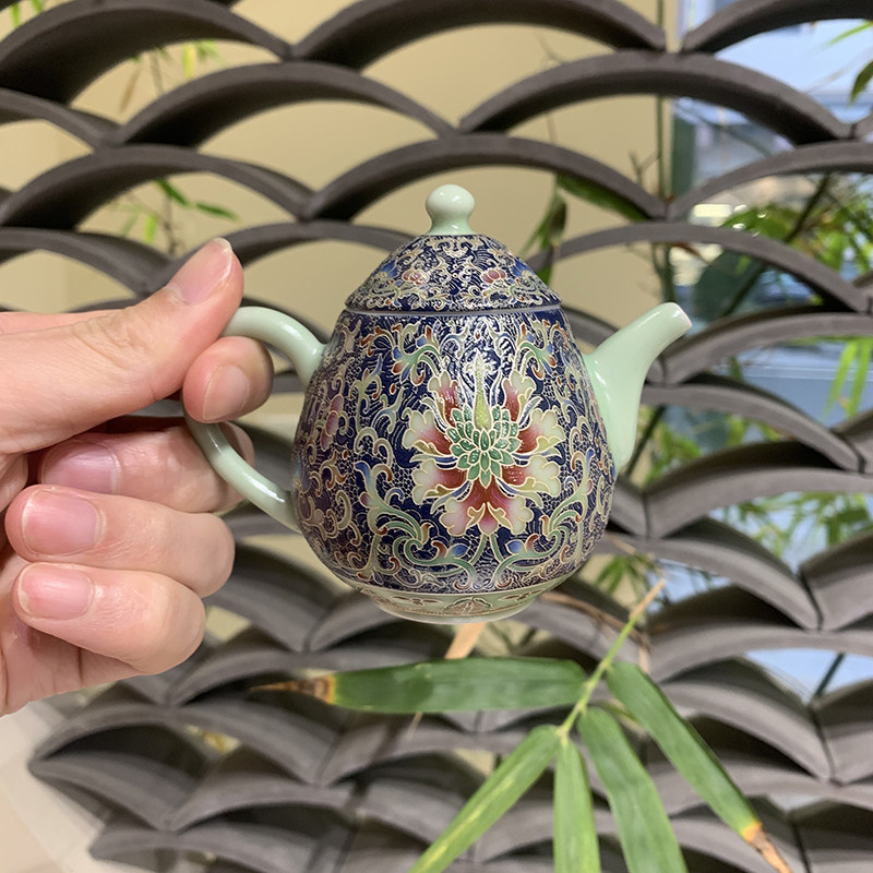 瓷语颠 渡景山房茶壶单个泡茶器中式茶具家用办公室陶瓷单壶掐丝