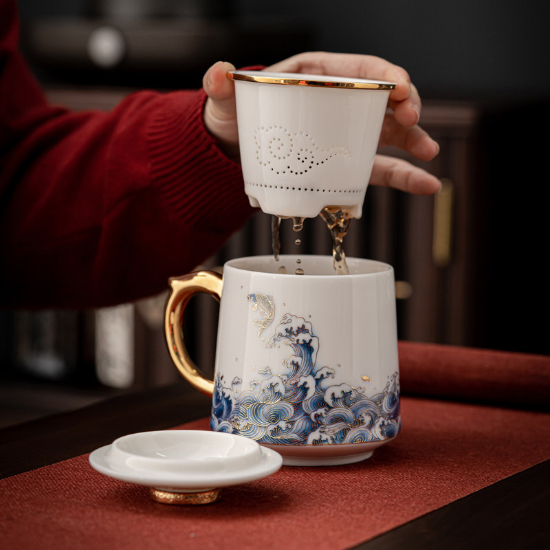 瓷语颠 渡景山房陶瓷个人专用茶杯办公室水杯家用泡茶杯男女