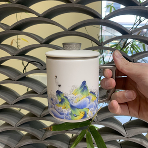 瓷语颠 渡景山房陶瓷白瓷办公杯水杯茶水分离办公室马克杯