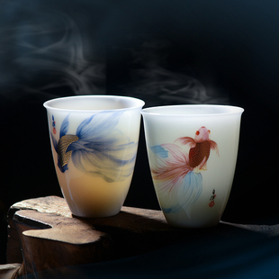 瓷语颠渡景山房陶瓷白瓷茶杯功夫茶具主人杯情侣对杯品茗杯