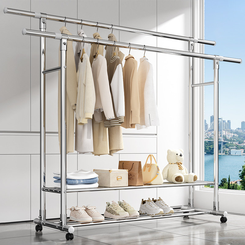 不锈钢晾衣架落地伸缩家用室内外晾衣服收纳置物阳台单双杆挂衣架,收纳整理,置地/升降晾晒衣架,淘宝优惠券,粉丝福利购,淘宝优惠卷