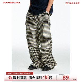 裤 CoosRetro 格纹松紧腰褶皱设计立体大口袋工装 经典 千鸟序