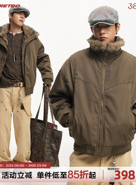 CoosRetro 美式复古冬季男士座山雕毛领棉服加厚夹克保暖潮牌外套