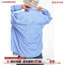 轻薄透气长袖 CoosRetro 休闲条纹印花POLO领衬衫 美式 上衣 花序