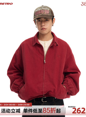 CoosRetro复古风红色经典工装夹克男宽松飞行员外套水洗做旧上衣