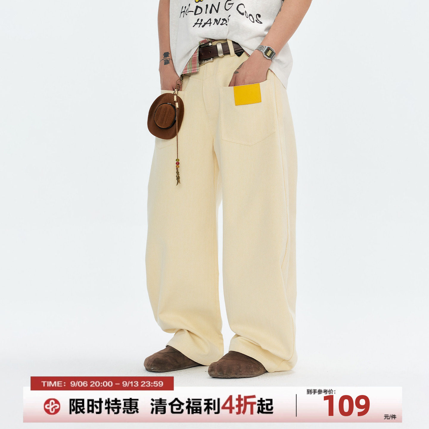 美式设计感前后反穿男休闲裤图片