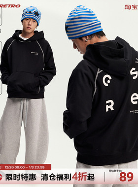 CoosRetro 美式潮牌秋季男恒温亲肤暖皮插肩印花宽松连帽套头卫衣