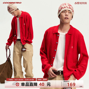 【李沛恩同款】CoosRetro 羊毛混纺毛衣男休闲红色针织开衫外套