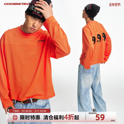 CoosRetro 《逗号》太极贴布绣网洞透气运动T恤休闲宽松长袖上衣