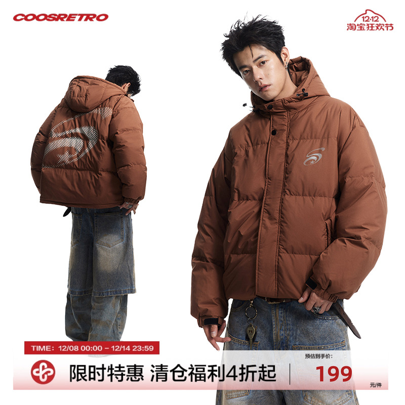 美式复古连帽羽绒服男女冬季保暖