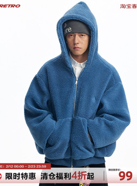 CoosRetro 秋季新款男士美式复古冰岛绒logo刺绣连帽卫衣潮牌外套