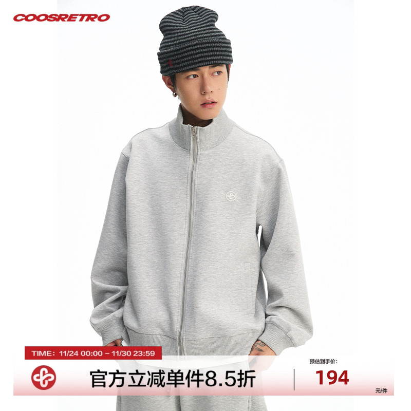 CoosRetro 秋季潮牌男士立领空气层结构立体logo修身短款上衣外套