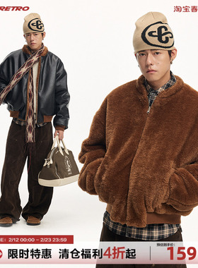 CoosRetro 冬季新款复古撞色男士正反两穿仿羊羔毛休闲皮夹克外套