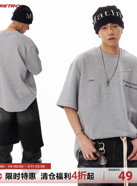 CoosRetr美式复古结构分割肤感胶印logoT恤夏季男女简约百搭短袖