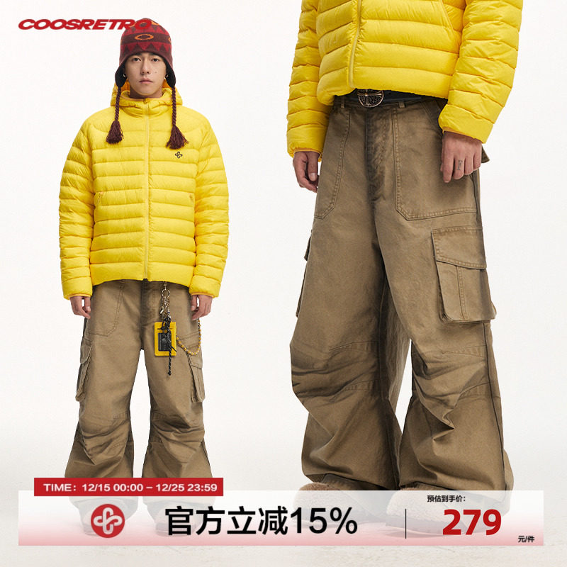 CoosRetro 秋季新款男士潮牌复古水洗做旧喷染立体口袋结构工装裤