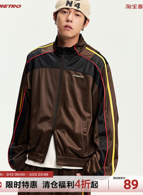 CoosRetro 美式潮牌男士春季金光绒结构织带拼接logo刺绣夹克外套