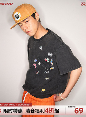 CoosRetro《撕不掉的宣言》水洗做旧短袖T恤夏季270g纯棉宽松上衣