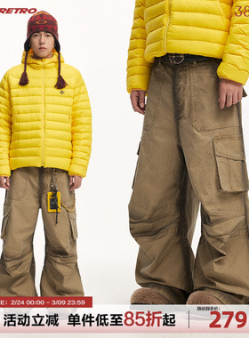 CoosRetro 春季新款男士潮牌复古水洗做旧喷染立体口袋结构工装裤