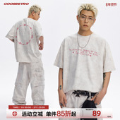 CoosRetro美式 印花百搭休闲上衣 丝网个性 复古水洗做旧短袖 T恤夏季