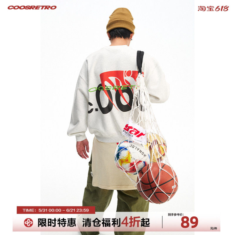 CoosRetro日系简约圆领百搭男骑行立体印花刺绣logo潮流宽松卫衣