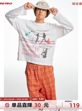 CoosRetro《旅途絮语》美式宽松透气男士烫钻印花长袖T恤上衣罩衫