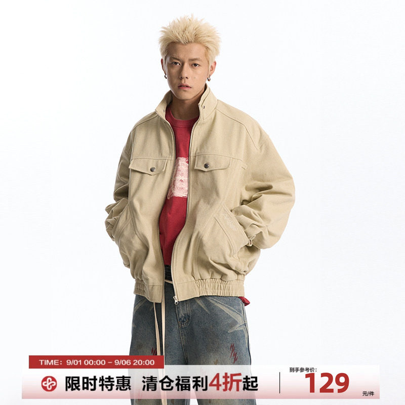 CoosRetro美式复古logo刺绣立领座山雕外套春季情侣休闲百搭夹克图片