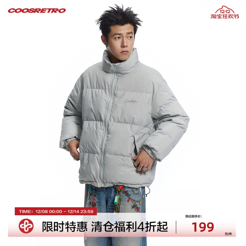 CoosRetro美式复古90白鸭绒三防印花羽绒服冬季情侣加厚面包服潮