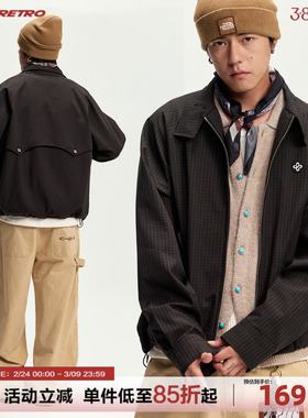 CoosRetro 美式复古春季潮牌男插肩格子logo刺绣教练工装夹克外套