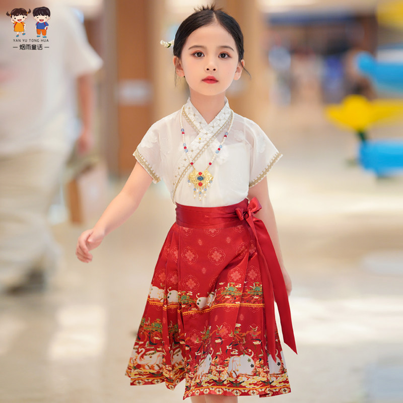 儿童马面裙女紫色短款改良汉服夏新中式中国风旅游拍照摄影日常,童装/婴儿装/亲子装,汉服,淘宝优惠券,粉丝福利购,淘宝优惠卷