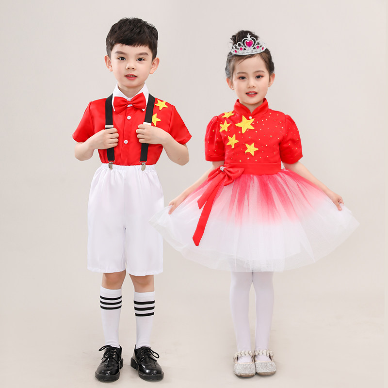儿童红色合唱服十一演出服男女童礼服幼儿园毕业照诗歌朗诵比赛新